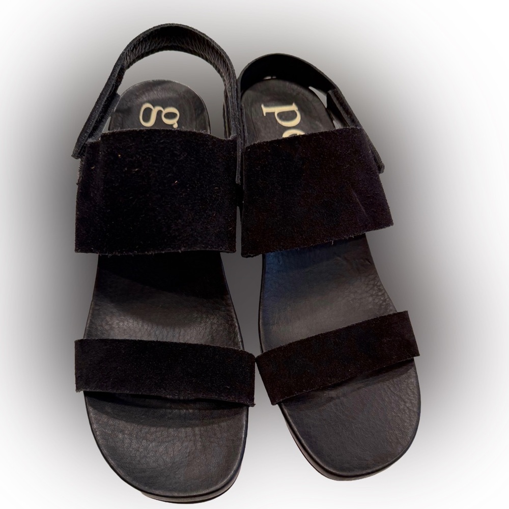 Pedro Garcia Sandals Womens Black Suede Slingback Heeled Adj. Strap US 9 EU 39